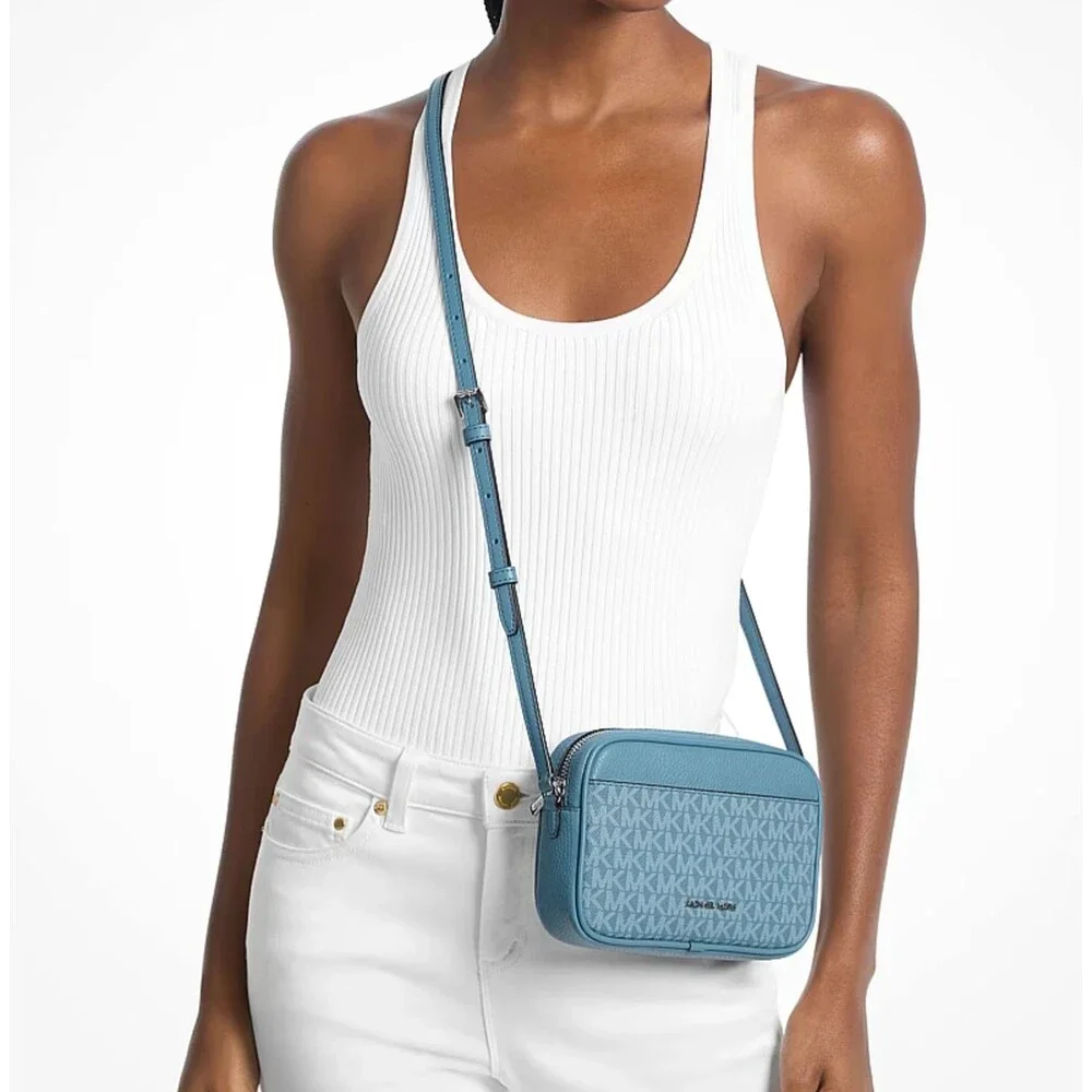 Michael Kors Jet Set Travel Small Denim Logo Camera Crossbody Bag 35S6STVC1V NEW